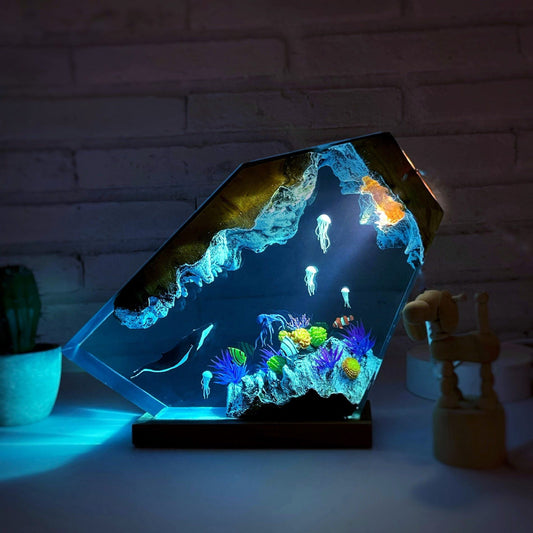Humpback Whale & Jellyfish Resin Night Light